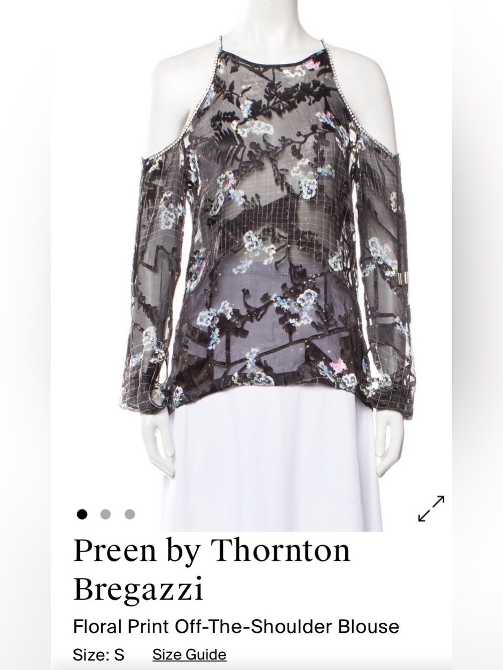 Preen by Thornton Bregazzi Black Floral Cold-Shoulder Sequin Blouse